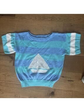 Grand Lady Striped Knit Sweater with Sailboat Design-L/XL
